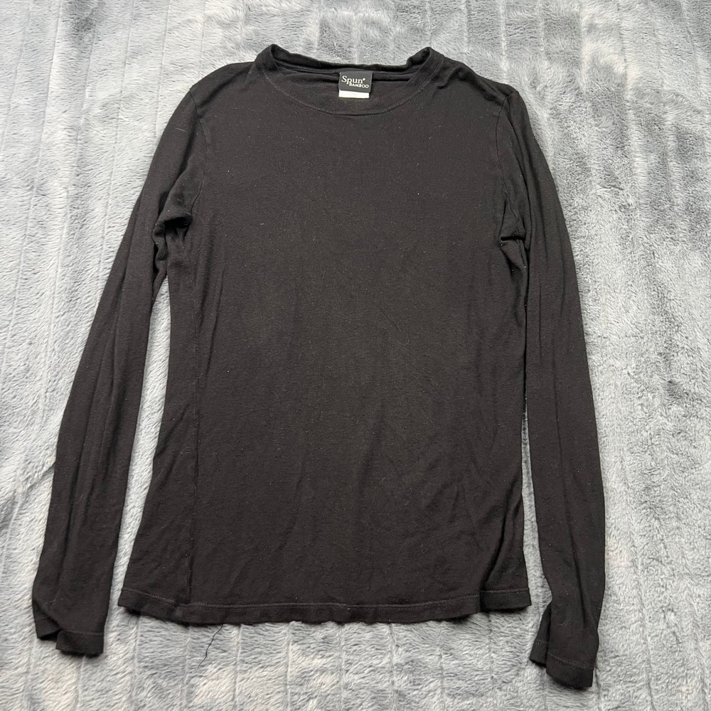 Spun Bamboo Womens XL Long Sleeve Crew Neck Top Black 100% Bamboo RN116772
